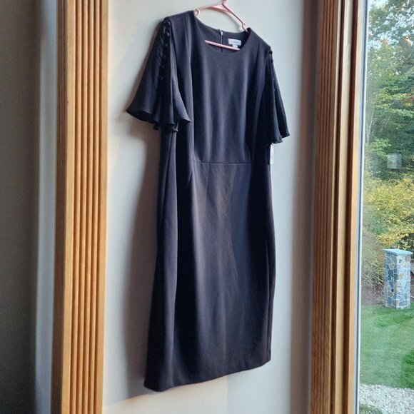 NWT Calvin Klein Black Flutter Sleeve Sheath Dress Size 18W - Picture 3 of 16